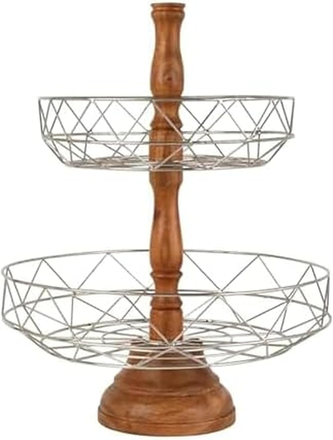 Gourmet Basics by Mikasa Sidney 2-Tier Fruit and Vegetable Storage Basket, Metal and Acacia Wood Kitchen Countertop Organizer for Stylish Produce Display