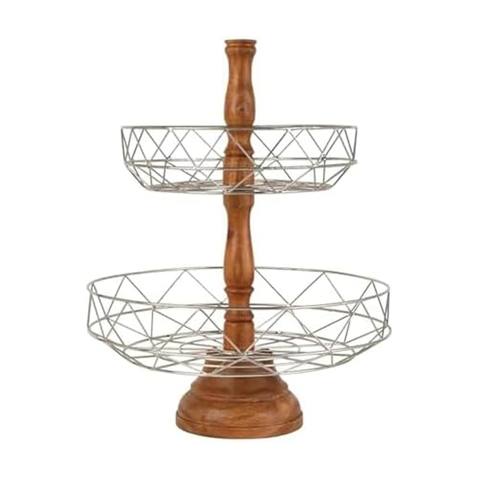 Cesta de frutas de 2 niveles Gourmet Basics by Mikasa Sidney en hierro y madera de acacia