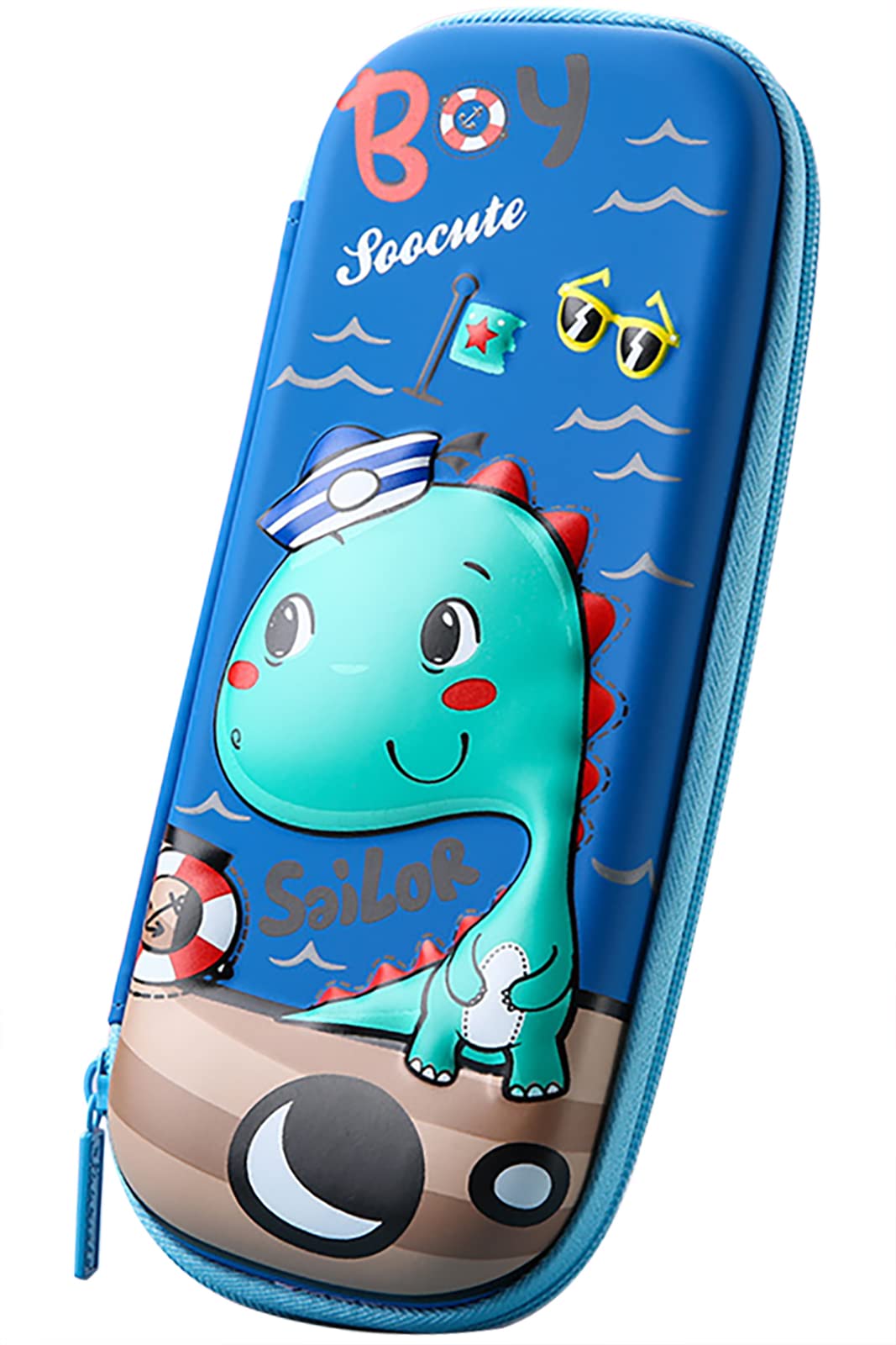 MCWTH Pencil Case for Kids Boys Girls 3D Sailor Dinosaur Large Capacity Waterproof Pencil Box with Compartments Cute Pen Pouch for Kindergarten and School