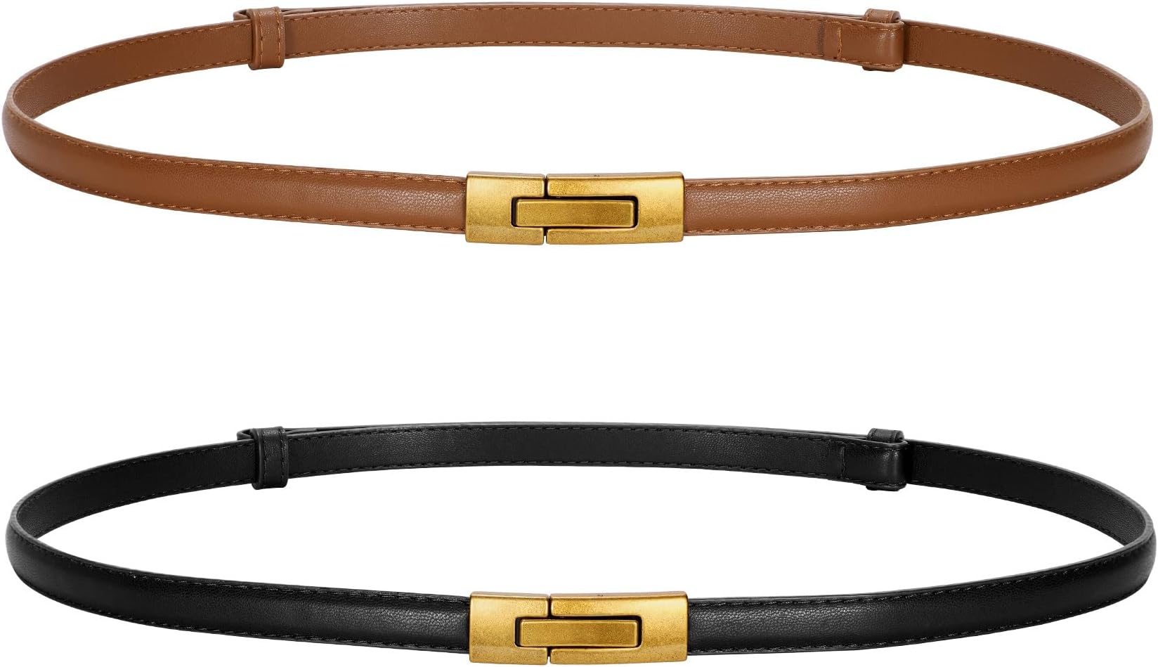 Women Skinny Leather Belts Ladies Thin Waist Belts with Alloy Buckle for Dresses