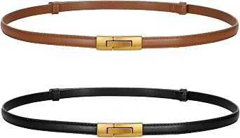 LEACOOLKEY Women Skinny Leather Belts Ladies Thin Waist Belts with Alloy Buckle for Dresses