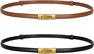 Women Skinny Leather Belts Ladies Thin Waist Belts with Alloy Buckle for Dresses - Buy now