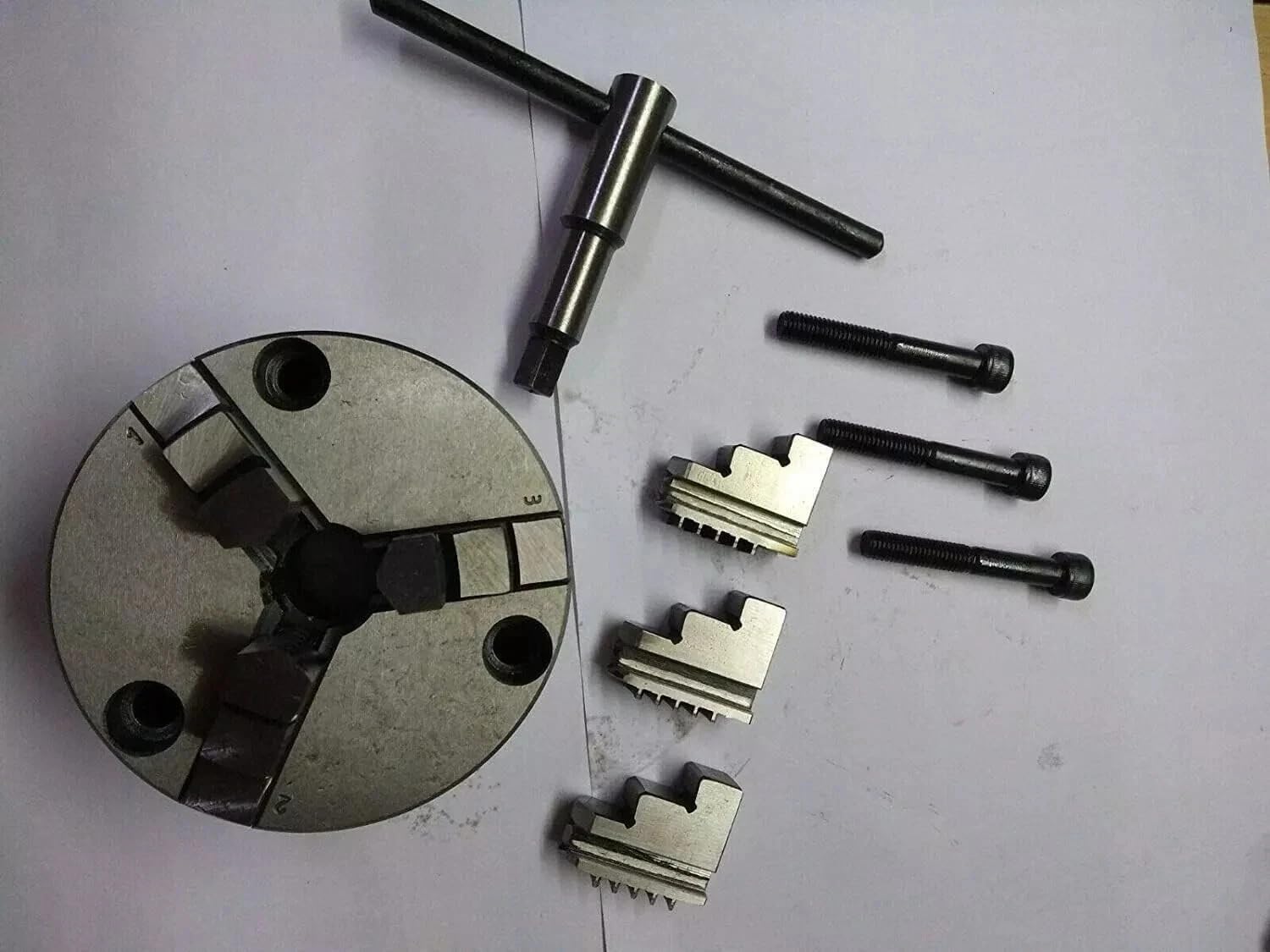 3-szczękowy samocentrujący uchwyt tokarski 100 mm (4 cale) mocowanie przednie z dwustronnymi szczękami ze stali hartowanej, precyzyjny uchwyt spiralny do obróbki metali, mini tokarki, CNC i tokarki