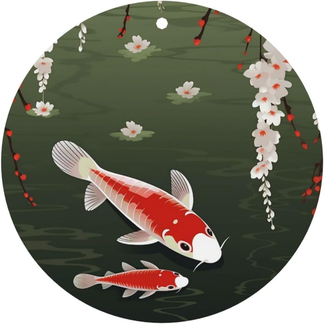 Car Air Freshener 24 PCS Red carp and Cherry Flowers Hanging Car Air Fresheners Auto Interior Decor Card Freshener Strong Scented Card Lavender Cars Scents for Office Bedroom Close Drawer Round Shape