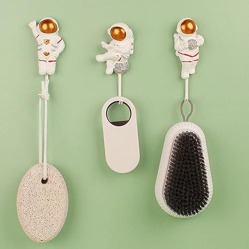 Miniatura 7 de gofidin 4 ganchos creativos de astronauta modelo de dibujos animados planeta cocina fuerte pegamento colgador puerta sin clavos detrás del llavero