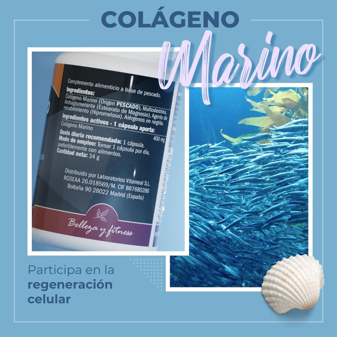 Colágeno Marino Hidrolizado NaturBite – Proteína de Colágeno de Pescado – 240 Cápsulas – Complemento Alimenticio para Piel, Cabello, Uñas y Articulaciones