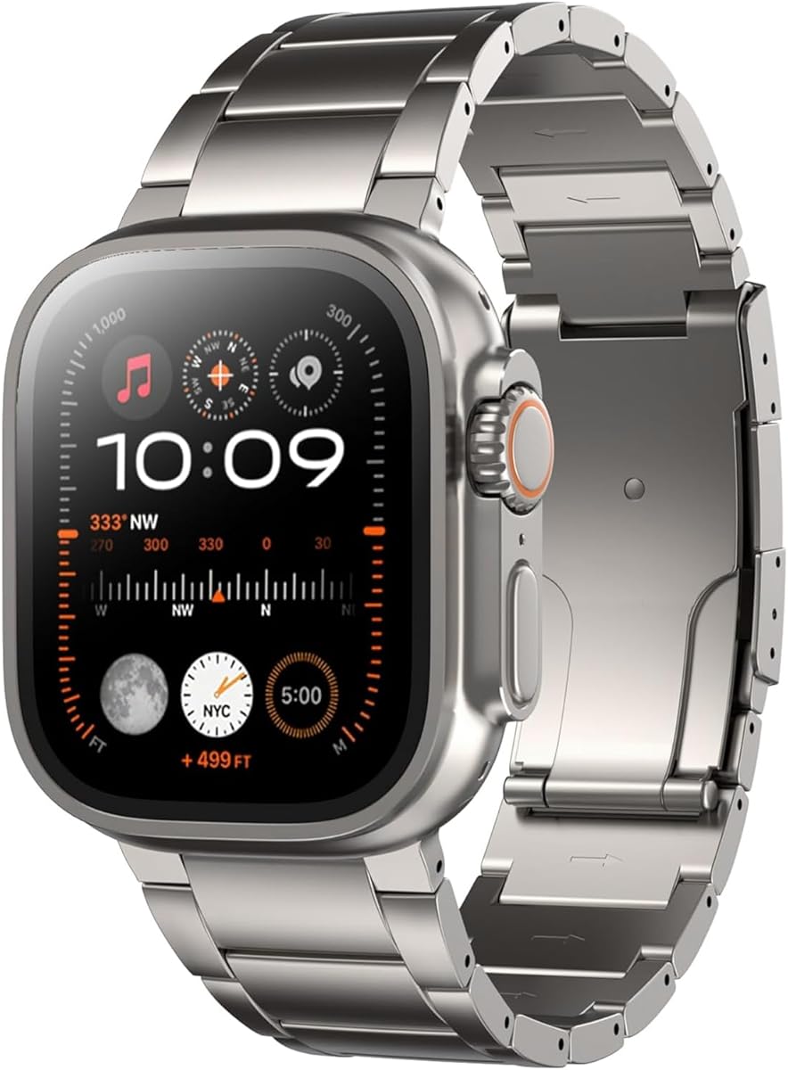 LULULOOK Titanium Ultra 3 Watch Band Compatible with Apple Watch Ultra 3/ Ultra 2/ Ultra 49mm, Series 11/10 46mm, Grade 2 Titanium Metal Band for Men, Folding Clasp & DLC Coating