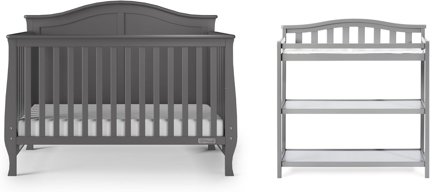 Child Craft Camden Crib and Changing Table Nursery Set, 2-Piece, Includes 4-in-1 Convertible Crib and Changing Table, Grows with Your Baby (Cool Gray)