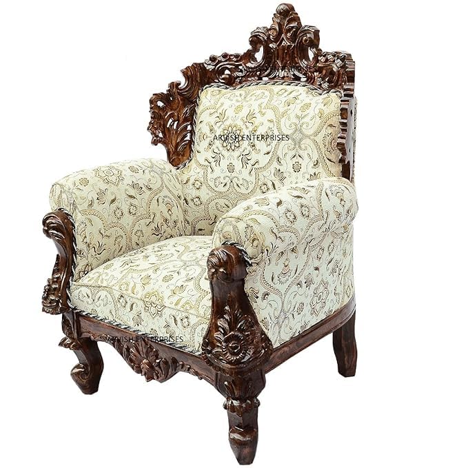Image of Luxury Antique Sofa Set in a Classic Living Room Setting Solid Teak Wooden Five Seater Sofa Set with Cushion for Living Room | Honey Brown Finish | 208D x 76W x 119H cm (Design11)