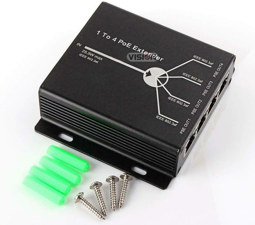 4 Ports PoE Extender 10/100M PoE Ports 10/100BASE-TX, IEEE802.3at Used with AP, IP Camera, IP Telephone Equipment