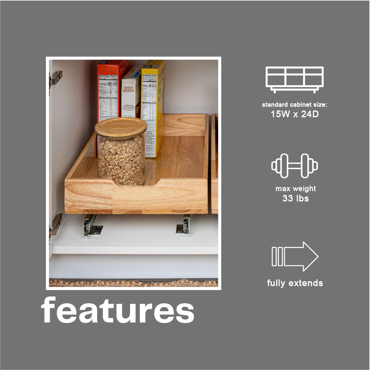 Household Essentials Artisan Natural Wood & Steel Pull-Out Organizer