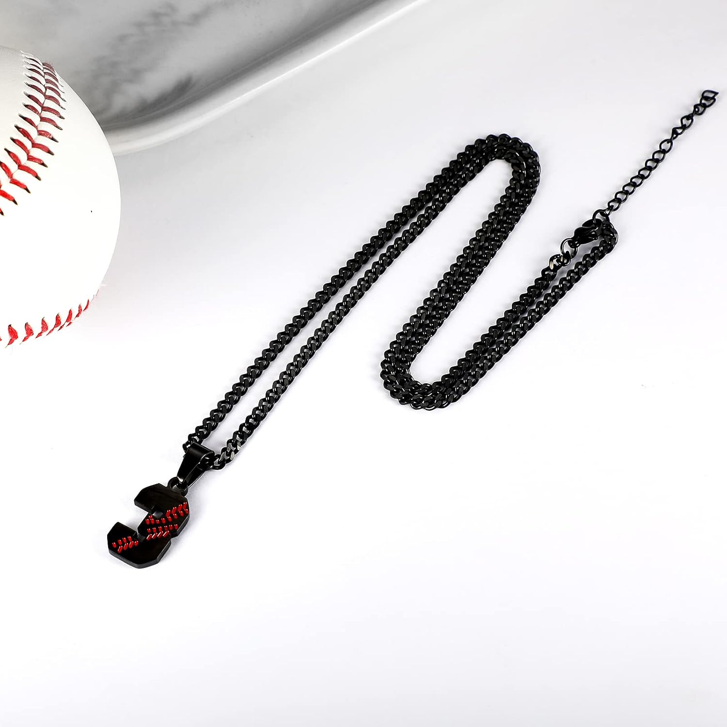 Hatti Doris Baseball Number Necklace for Men 00-99 - Jersey Number Necklace with Stainless Steel Gold Plated Chain & Baseball Charm Pendant