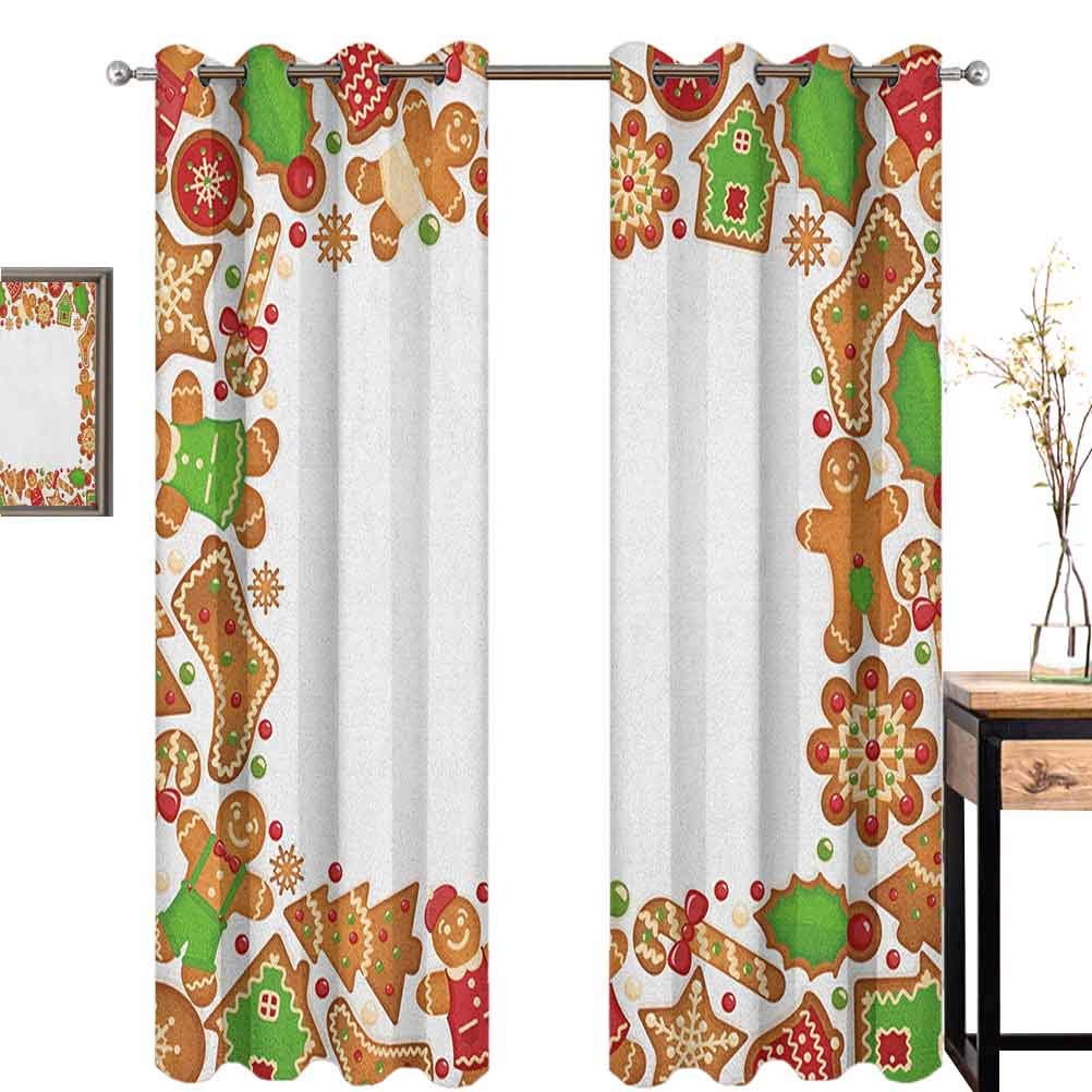 Kids Christmas Room Darkened Heat Insulation Curtain Sweet Taste of Xmas Season Frame with Gingerbread Cookies and Biscuits Living Room Curtains W72 x L72 Inch Red Green Brown