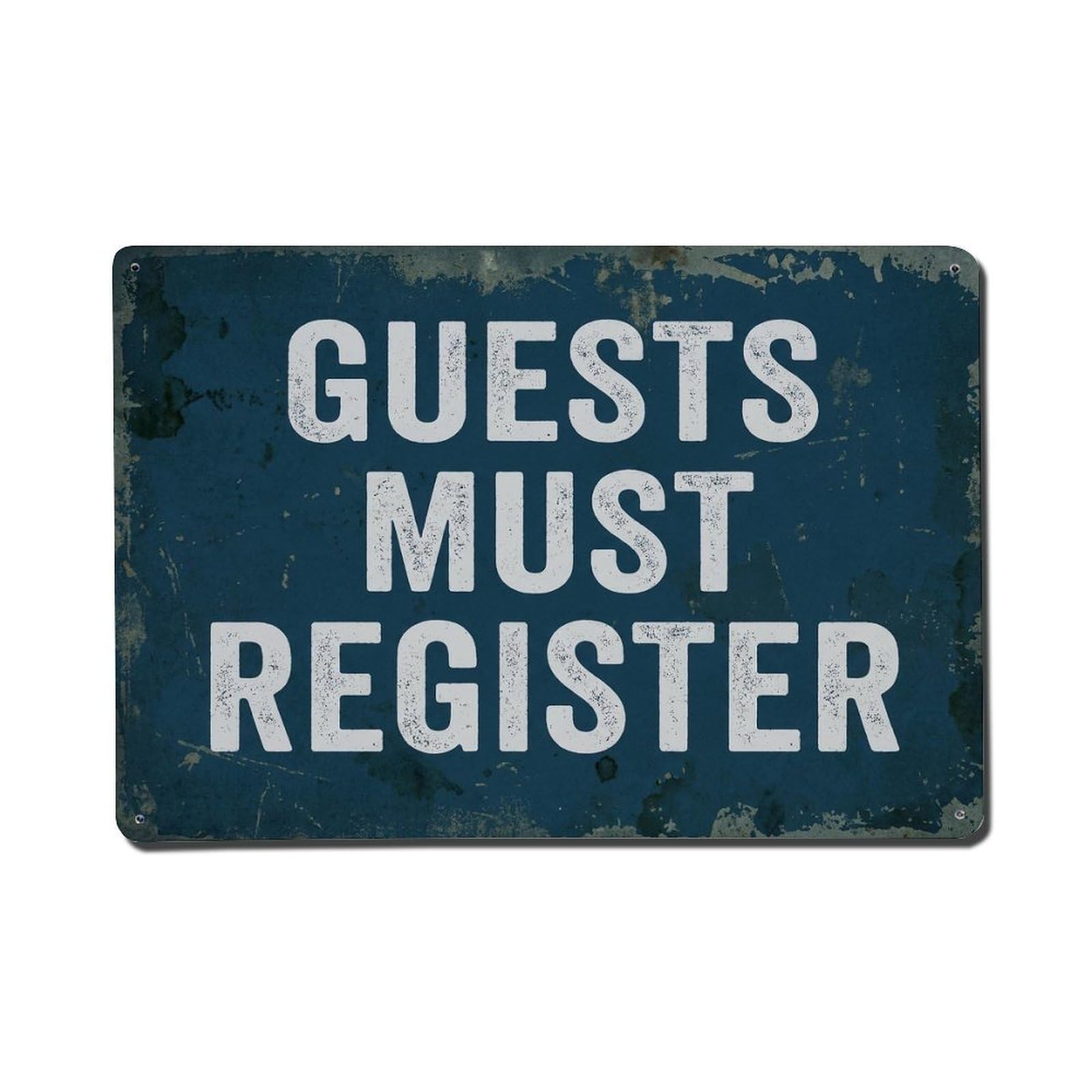Vintage Guests Must Register Metal Tin Sign