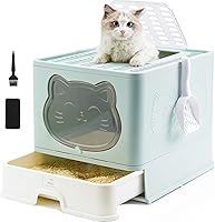 Vista 1 de Fully Enclosed Cat Litter Box with Lid, Foldable Extra Large Cat Toilet, Drawer Type Litter Tray with Plastic Scoop, Suitable for Cats Under