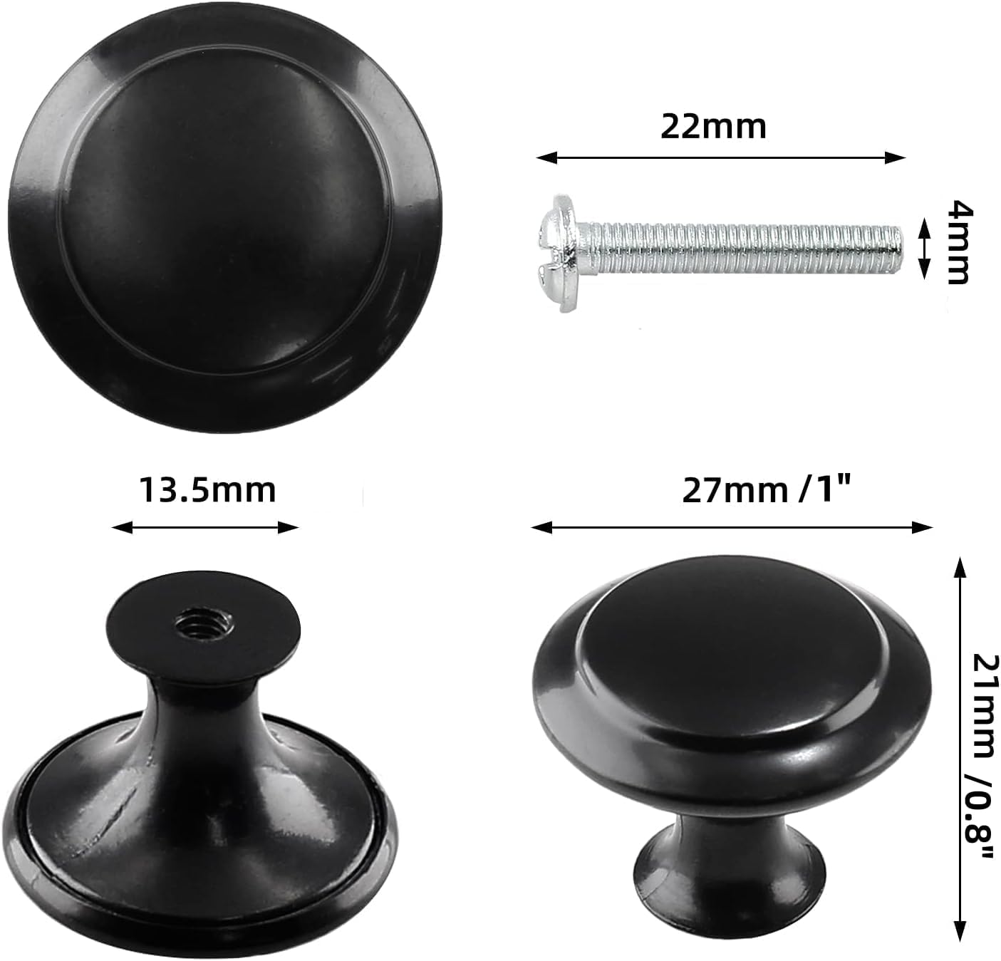 20pcs Round Cabinet Knobs, 1 Inch Round Cabinet Pulls Round Drawer Knobs Hardware Round Knobs for Kitchen Cabinet Cupboard Drawer Dresser (Black)