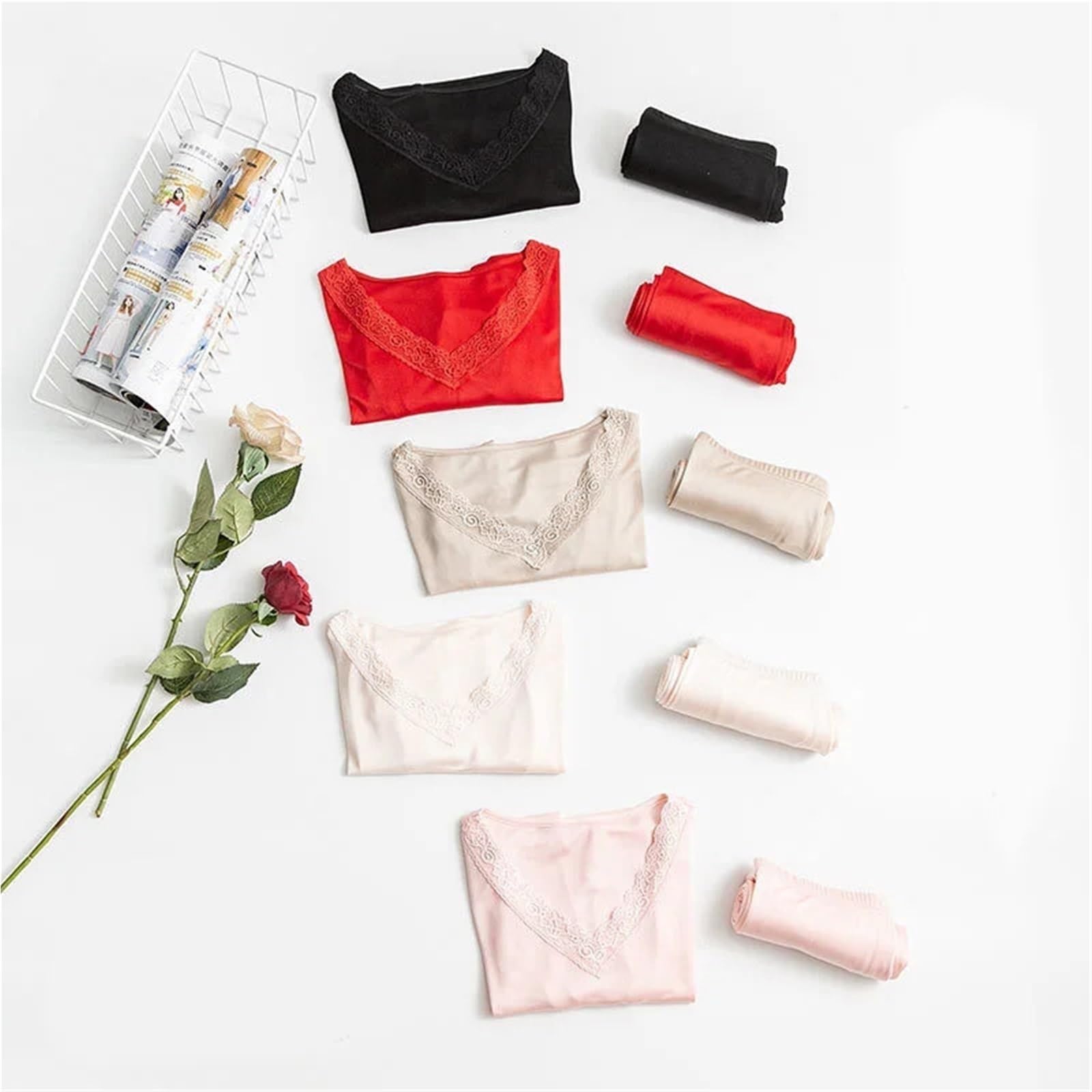Frauen Thermo-Set Herbst Winter Lange Unterhosen Seide Spitze V-Ausschnitt Solide Thermo-unterwäsche für Damen
