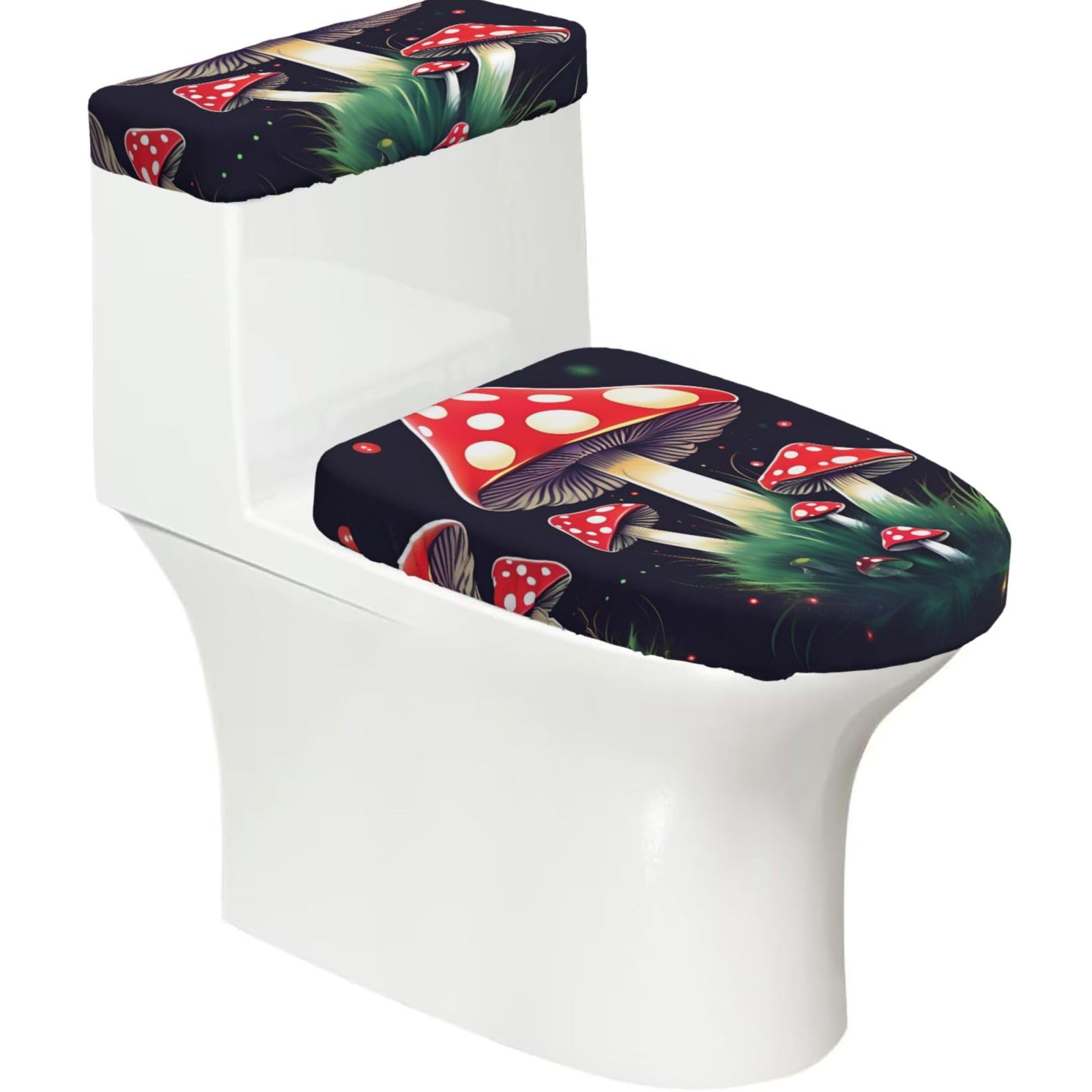 Flghjnbjn Black Magic Mushrooms Printed Toilet Tank And Lid Cover Set Of 2 For Most Bathrooms, Fits Elongated Round Toilets