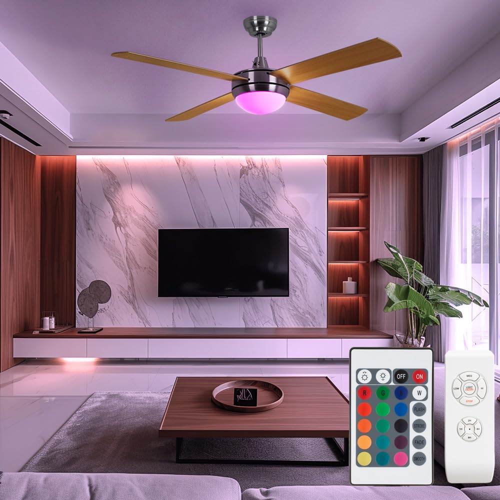 RGB LED Decken Ventilator Lampe DIMMBAR Schlaf Zimmer Luft Kühler FERNBEDIENUNG Timer Leuchte