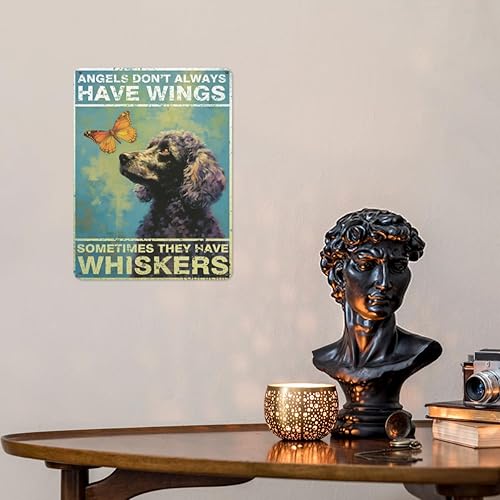 Miniatura 3 de Póster de pared vintage, placa de metal, ángeles no siempre tienen alas a veces tienen bigotes, póster de pared de metal caniche, placas de ángel,