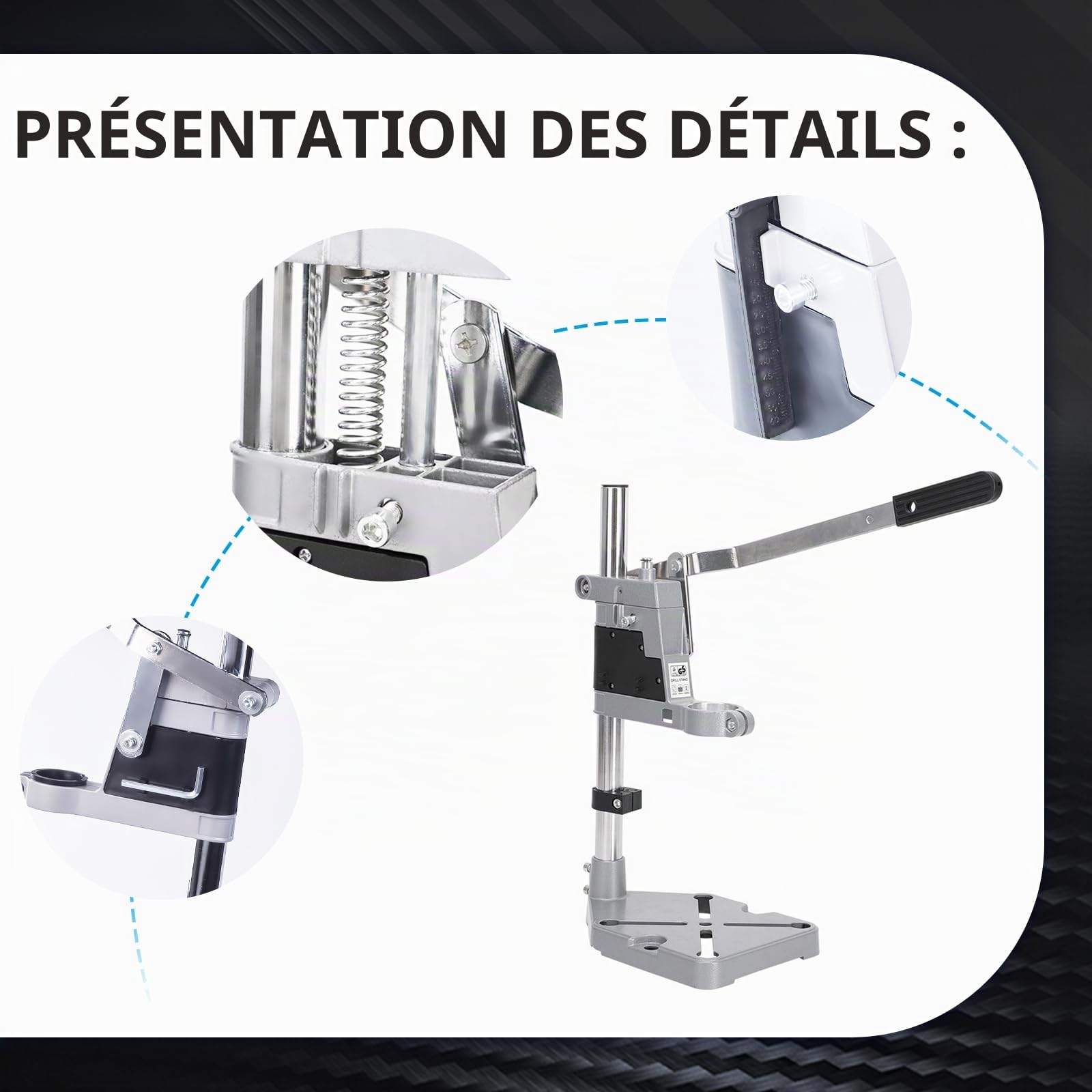 Support de perceuse Flylin réglable, mobile, avec diamètre de collier 43 mm/38 mm, table de perceuse à main, presse d'établi, support de perceuse, établi pour perçage précis