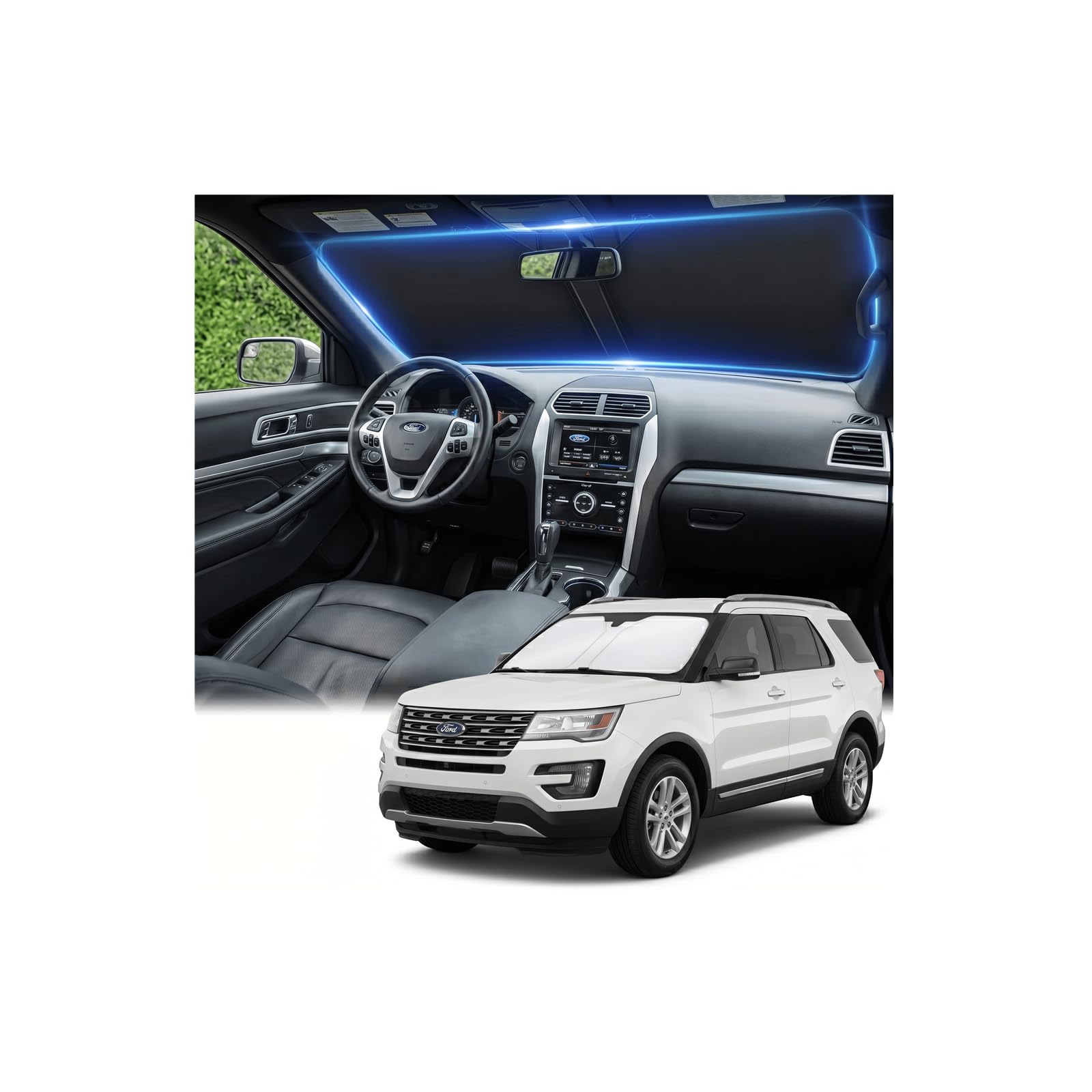 Photo 1 of for Ford Explorer 2011-2019 Windshield Sun Shade Front Window Shade Custom Fit Explorer Accessories Sun Visor Foldable Shade Blocks UV Rays Summer Must Have Car Accessories