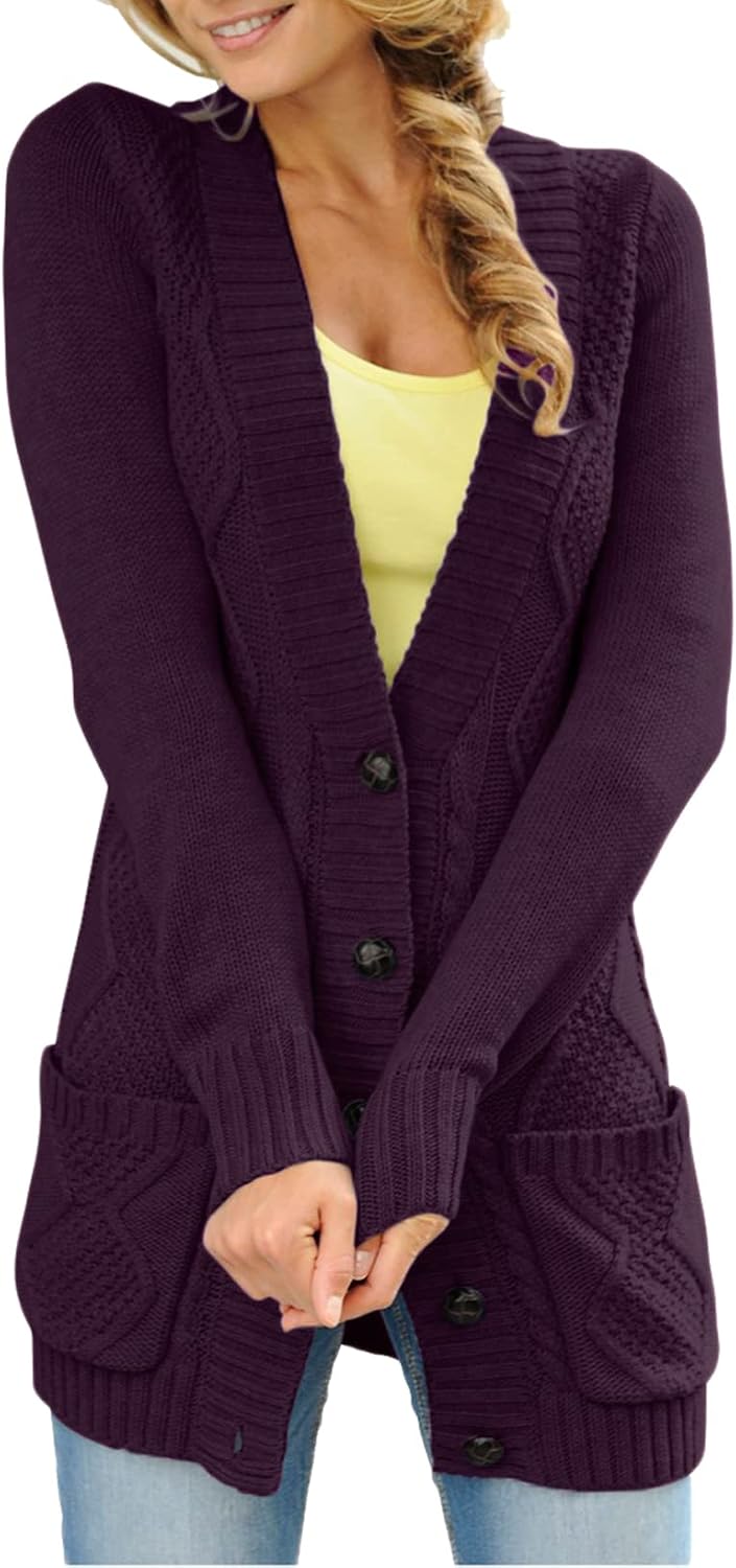 Sidefeel Women Open Front Cardigan Sweater Button Down Knit Sweater Coat