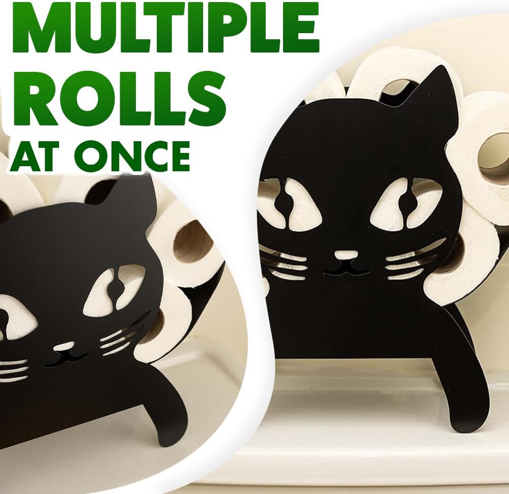 HomeZone Various Styles Novelty Toilet Roll Holder Animal Pipe Wood with Phone Holder Bathroom Accessories Decorative Home Decor Indoor Bath Room Loo Roll Holder (Cat Toilet Roll Holder)