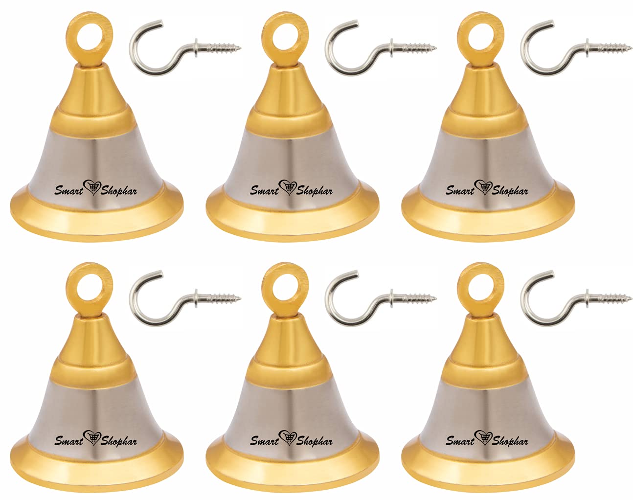 Smart Shophar Brass Jingle Decorative Bell 1.5 Inches, Heigth 2.05 Inches Gold Silver, Pack of 6 - Vintage Appeal, Reliable Performance, Ideal for Residential/Commercial Use, Heavy-Duty Design