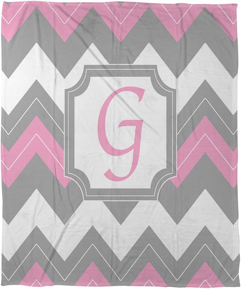 Manual Woodworkers & Weavers Coral Fleece Throw, 60 by 80-Inch, Monogrammed Letter G, Pink Chevron