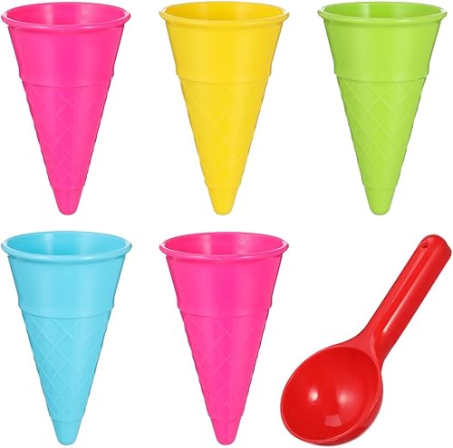 Toyvian Juguetes para niños, 6 piezas de juguetes de arena de playa, juego de moldes de helado de arena, juguetes de arena de helado, cuchara de