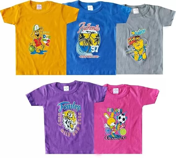 GOODLUCK BANIYAN Boy's Cotton T-Shirt And Shorts|Regular Half Hand Sleeves| Printed Baby Boy Upper | Boy Child Cuddle T Shirts & Half Hand Pant | Kids Boy Casual Dress Comb of of 5
