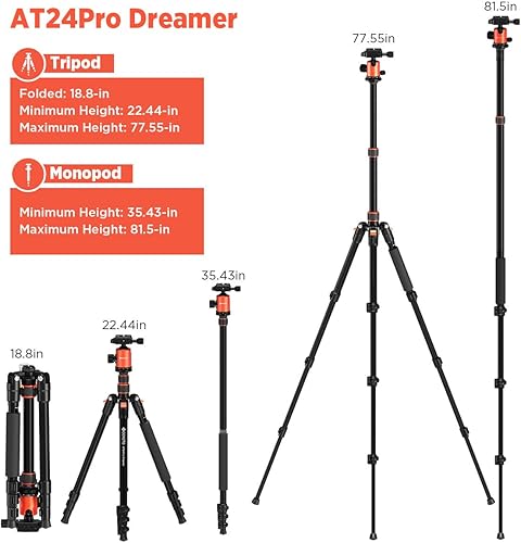 Miniatura 10 de GEEKOTO Trípode magnético de 58 pulgadas, trípode compacto de aleación de aluminio ligero Magsafe con cabeza de bola panorámica de 360 grados,