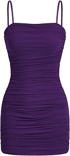 Women's Sexy Ruched Spaghetti Strap Mini Dress Sleeveless Bodycon Party Cocktail Dresses