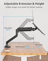 Vista 4 de MOUNTUP Soporte para computadora portátil para escritorio, soporte de brazo ajustable de aluminio para portátiles de 14 a 17 pulgadas y monitor