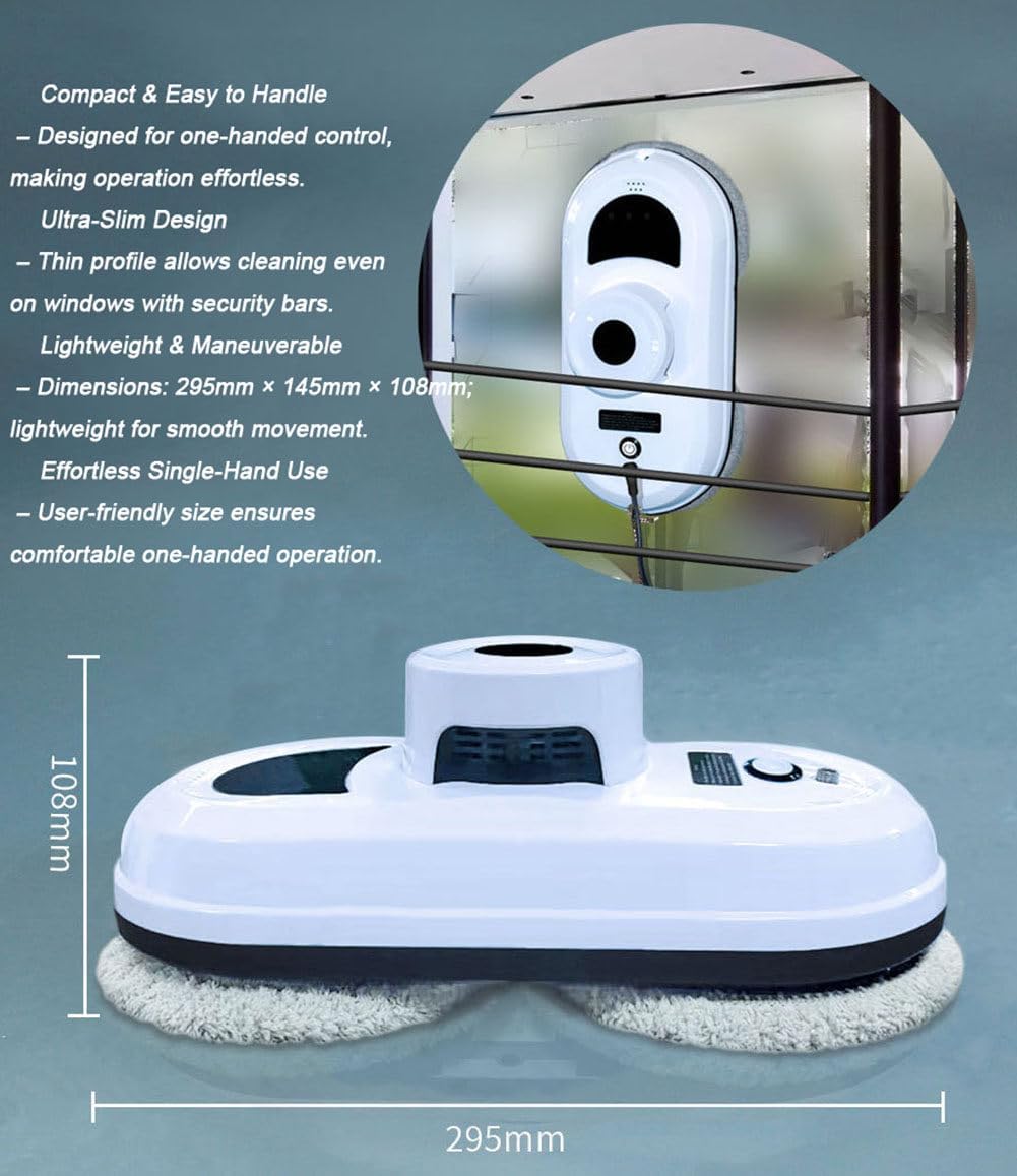 Window Cleaner Robot Cordless, Robotic Window Cleaner with Safety Tether‌, 3 Cleaning Path, Edge Auto-Sensing Smart Window Cleaner Robot for Cleaning Personnel Working at Heights