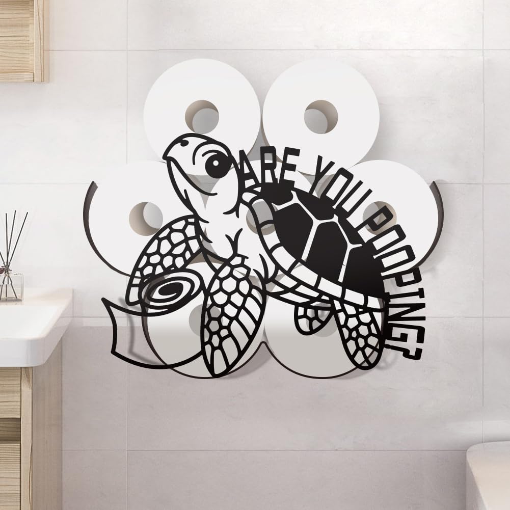 WADORN Sea Turtle Metal Toilet Paper Holder, Black Ocean Turtle Decorative Metal Toilet Paper Storage for Extra 8 Rolls Funny Freestanding Decor Wall Mounted Organizer for Restroom Bathroom Cabinet