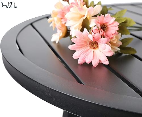 Miniatura 3 de PHI VILLA Juego de comedor de 3 piezas para patio al aire libre, mesa redonda de metal con listones y 2 sillas de patio, juego de muebles de