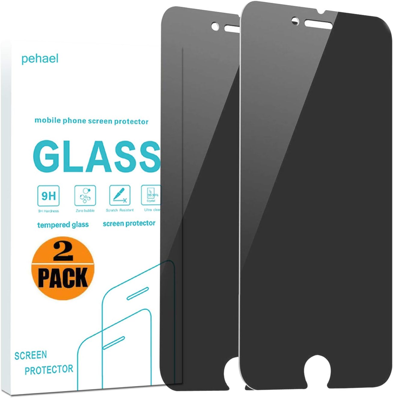 pehael Privacy Screen Protector, Anti Spy Tempered Glass, 2.5D Curve Edge, Compatible with iPhone iPhone [2-Pack](6 inch)