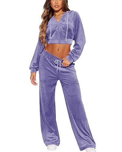 SMSN Women Sweatsuits Set Velvet 2 Piece Tracksuit Outfits Velour