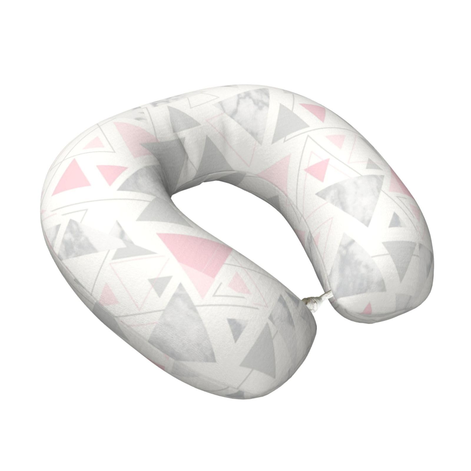 LKYMOH Pink Grey Silver Geometric Triangle Marble, Travel Neck Pillow U-Shaped Memory Neck Support Soft Comfortable With Washable Cover For Airplane Car Traveling and Office
