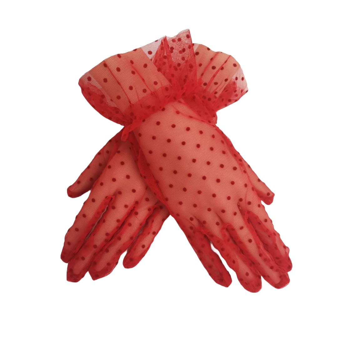 Girl's Short Lace Gloves Polka Dots Soft Tulle women accessory opera Party handGloves for Costume