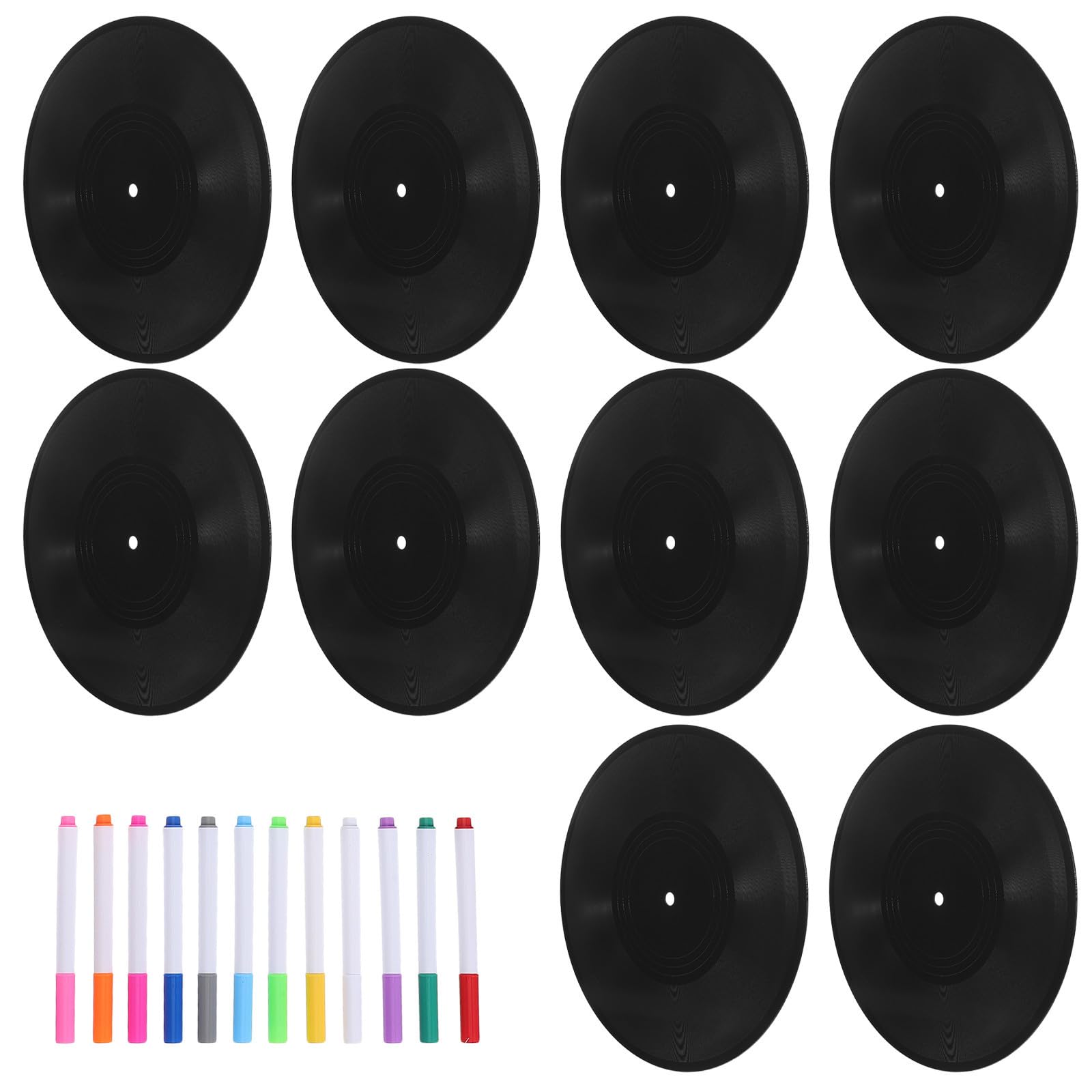 Disco de vinilo negro para manualidades con marcadores incluidos para colgar