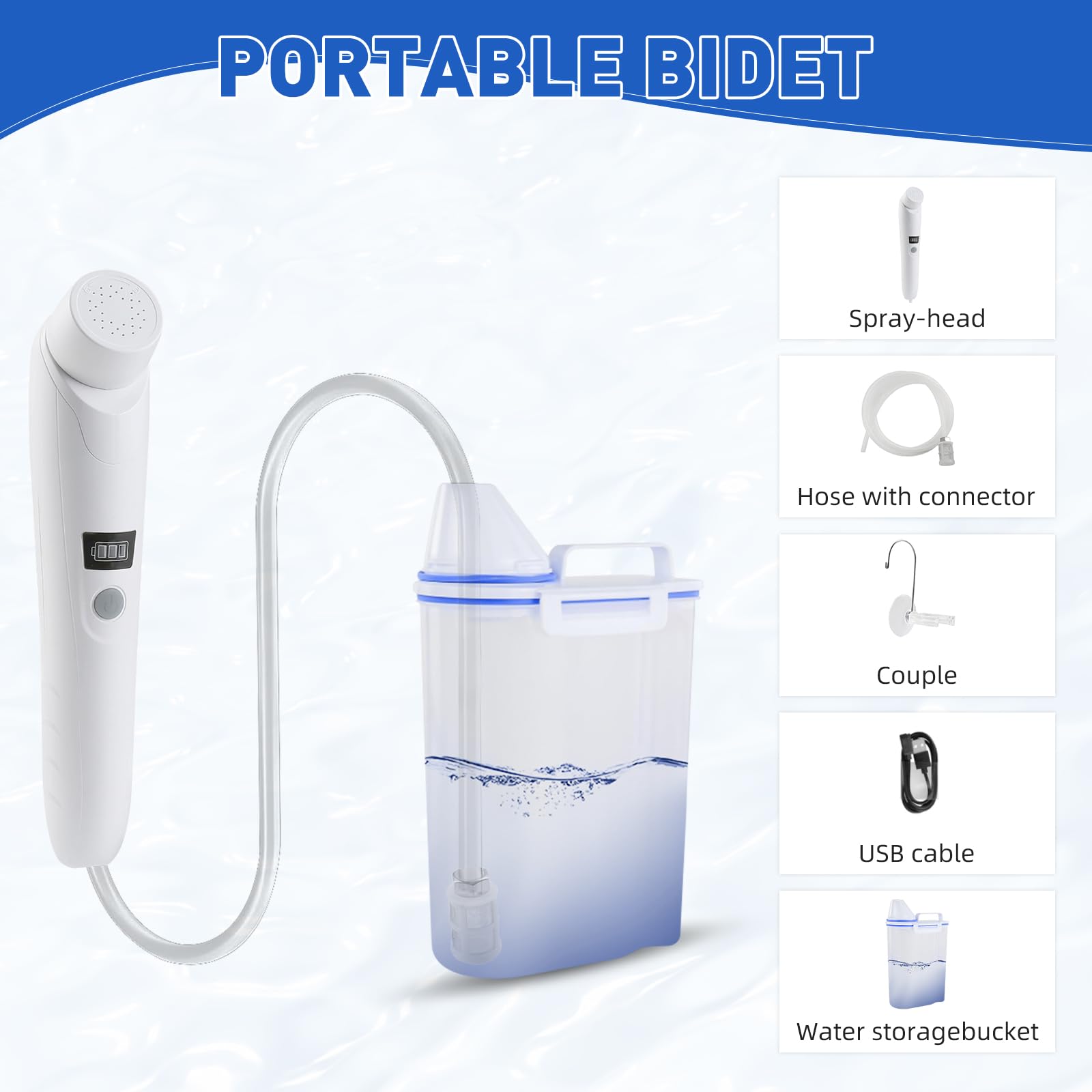 Bidé Portátil Eléctrico 2.5L Recargable Pulverizador de Mano Kit
