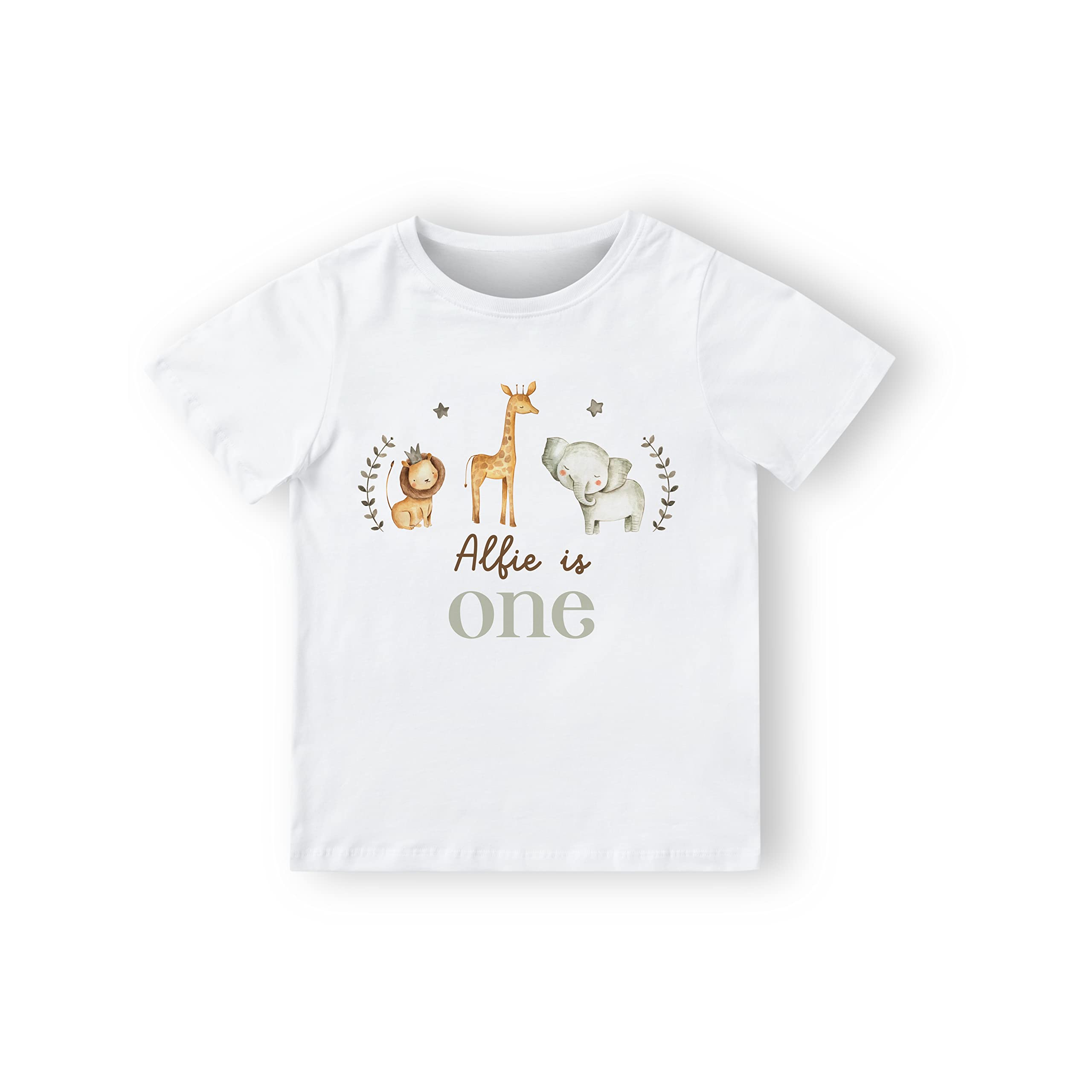 PomchickPersonalised Safari Kids Birthday T-Shirt Boy Girl Tshirt Top Wild One Woodland Is 1 First Two Second Third Three Four Five Age
