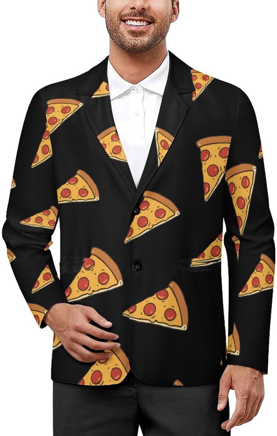 Cheese Pizza Trendy Men's Two Button Suit Funny Casual Slim Fit Blazer Coat Tuxedos Jackets