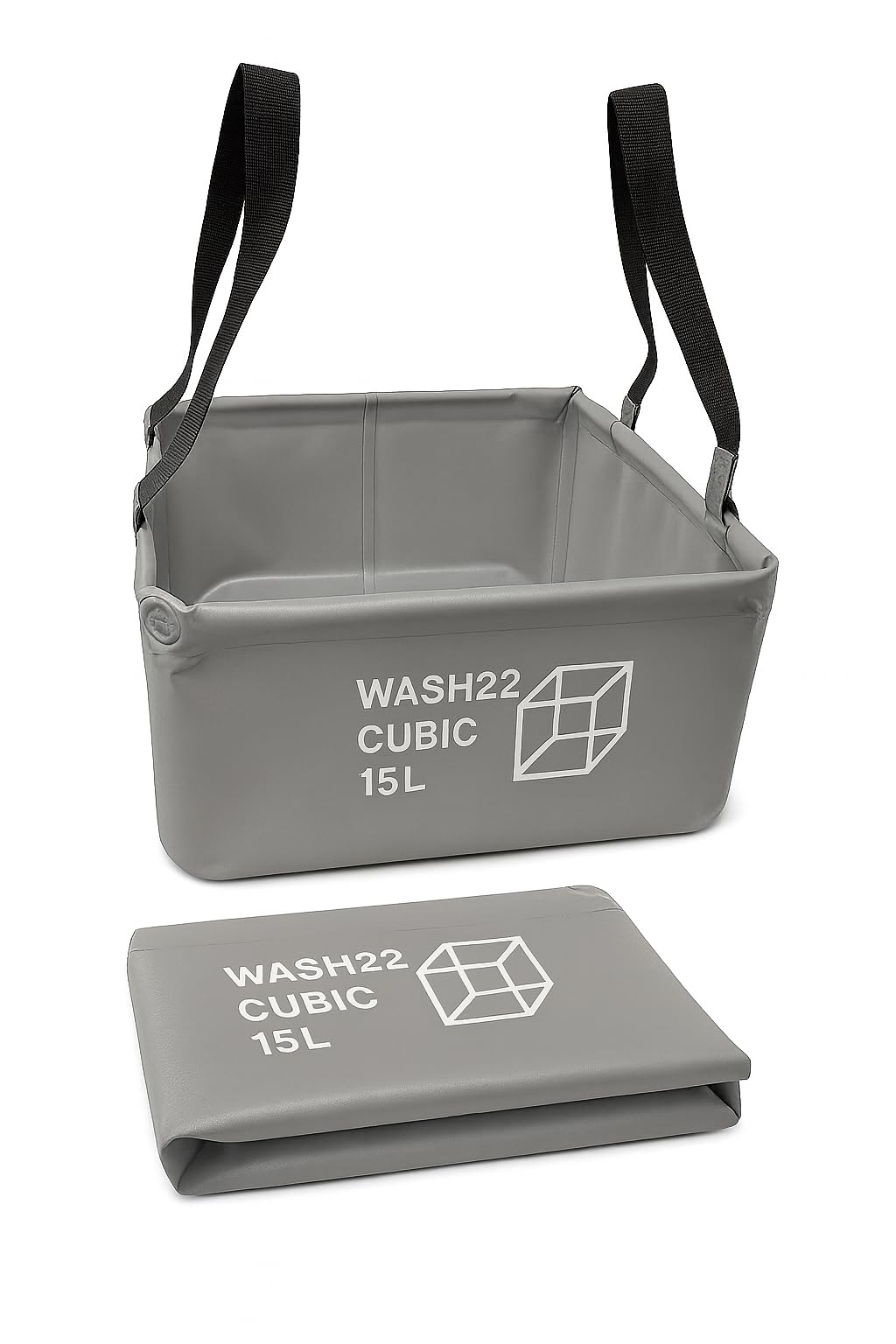 WASH22 Cubic 15L Light Grey Sink Basin Bucket Folding Box Bag Collapsible Camping Washing Tidy for Tents Motorhomes Campervans Tentbox Portable Waterproof