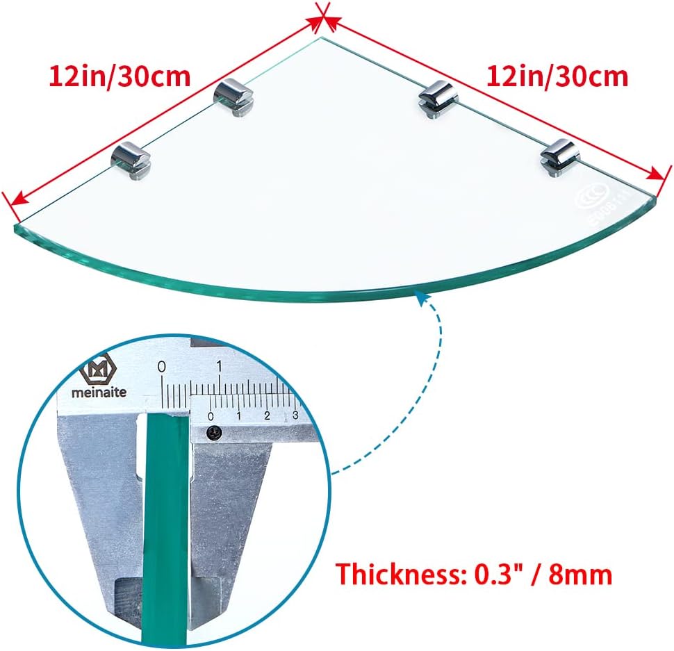Skelang 2Pcs Glass Bathroom Shelf Wall Mounted 292×292mm, Shower Caddy with 8 Brackets - Image 4