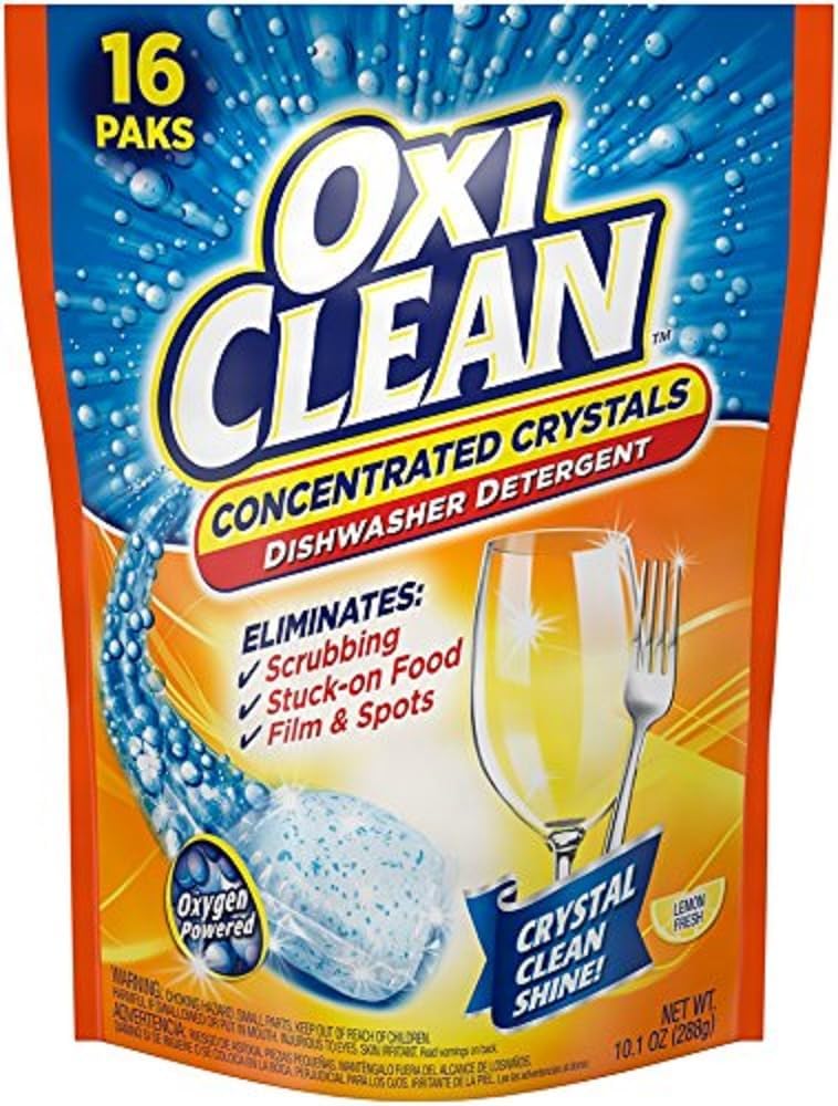 OxiClean Extreme Power Crystals Dishwasher Detergent Packs, Lemon Clean, 16 Count (Pack of 2)