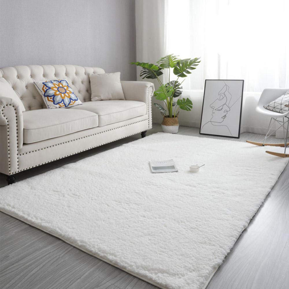 Tapis en laine d'agneau blanc crème de haute qualité pour salon chaleureux 100x160cm
